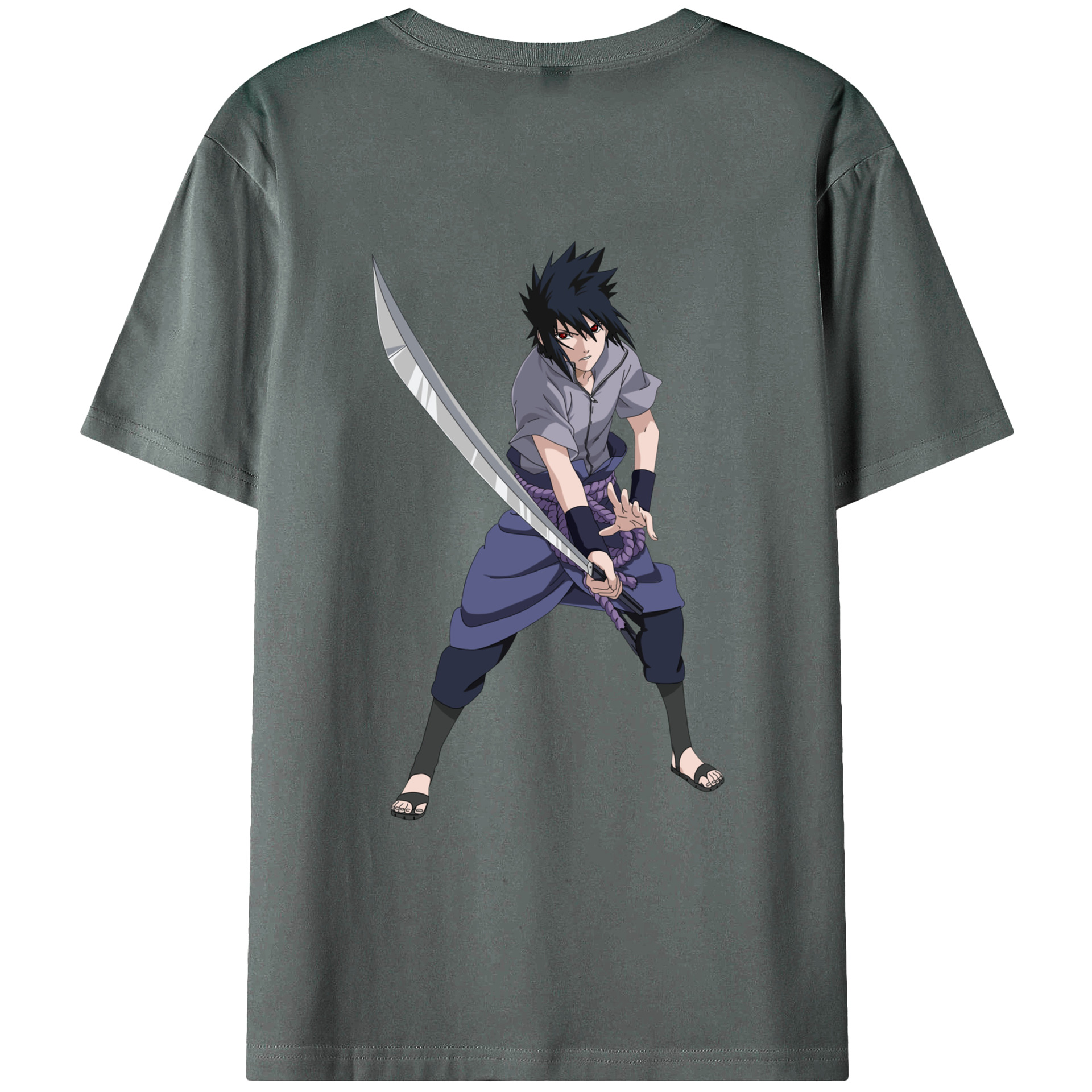 （画像用） NARUTO -ナルト- うちは サスケ Uchiha Sasuke 綿100％ メンズ半袖Tシャツ（バックプリント） 通気性